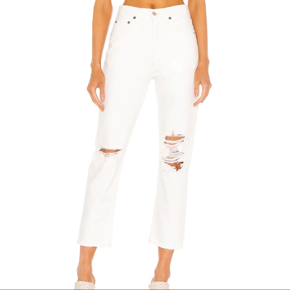 AGOLDE Riley High Rise Straight Crop in Veil size 26 white distressed jeans
